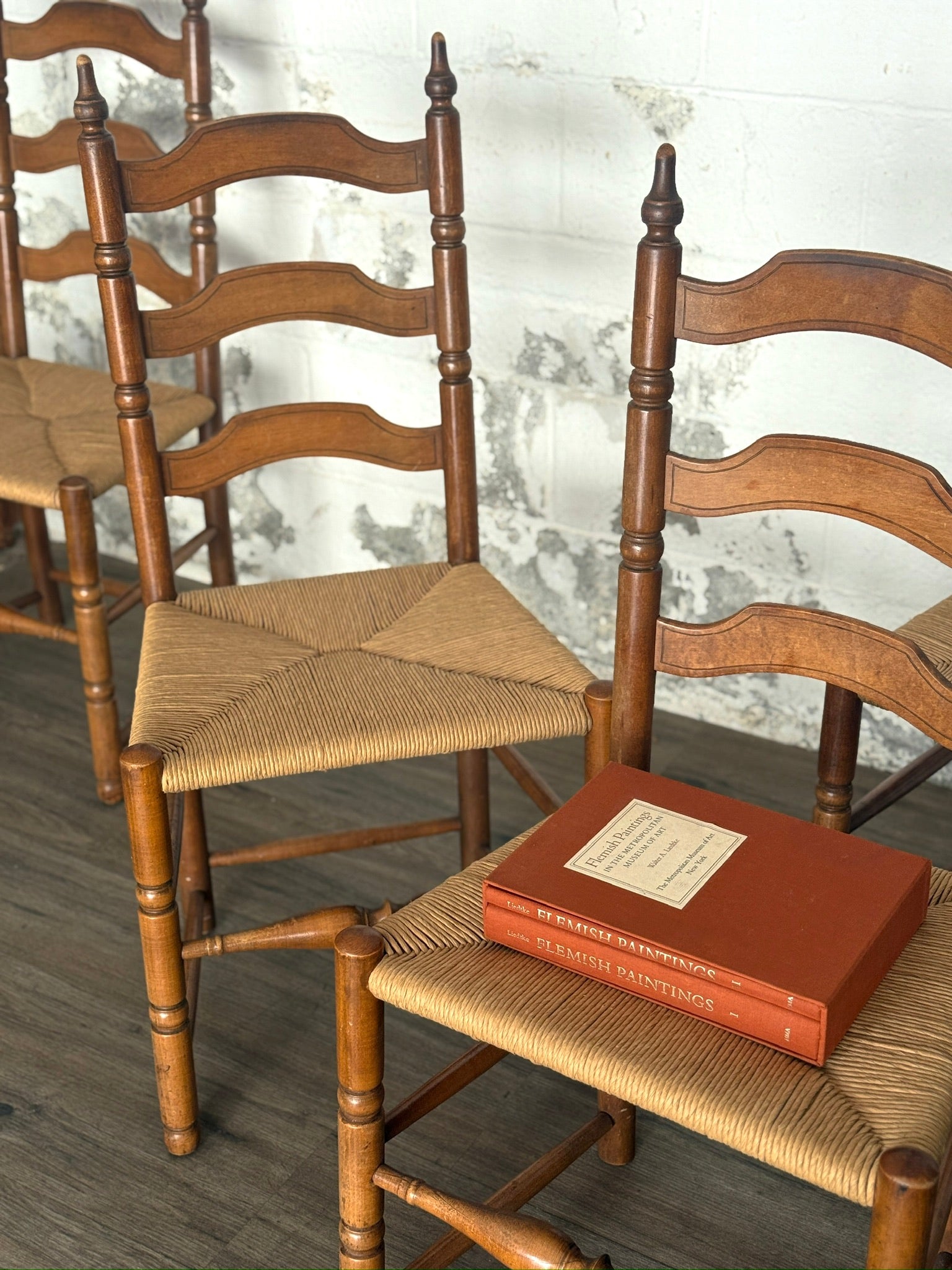 Antique Ladderback Chairs with Rush Seats
