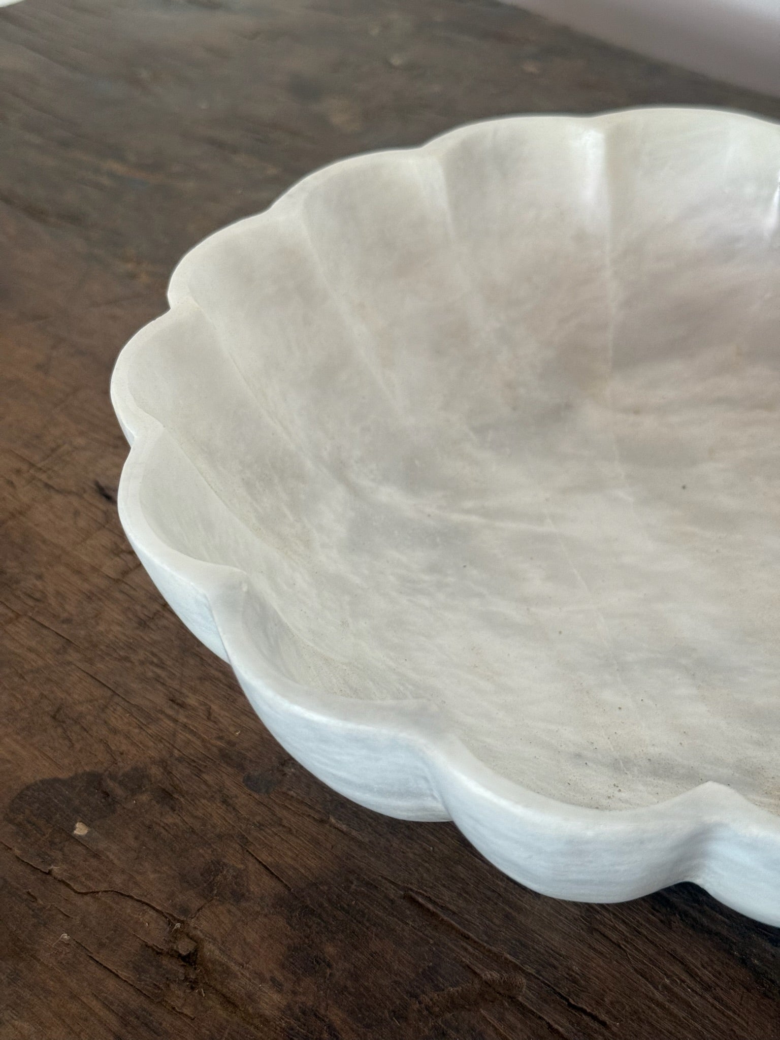 Scalloped White Marble Bowl