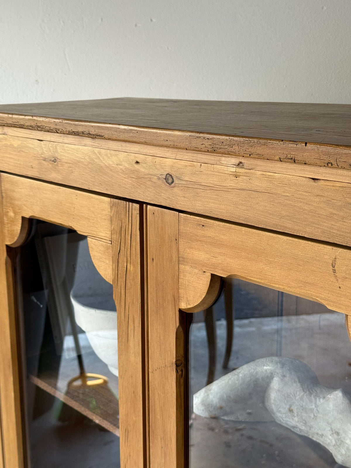 Antique European Pine Bookcase Cabinet