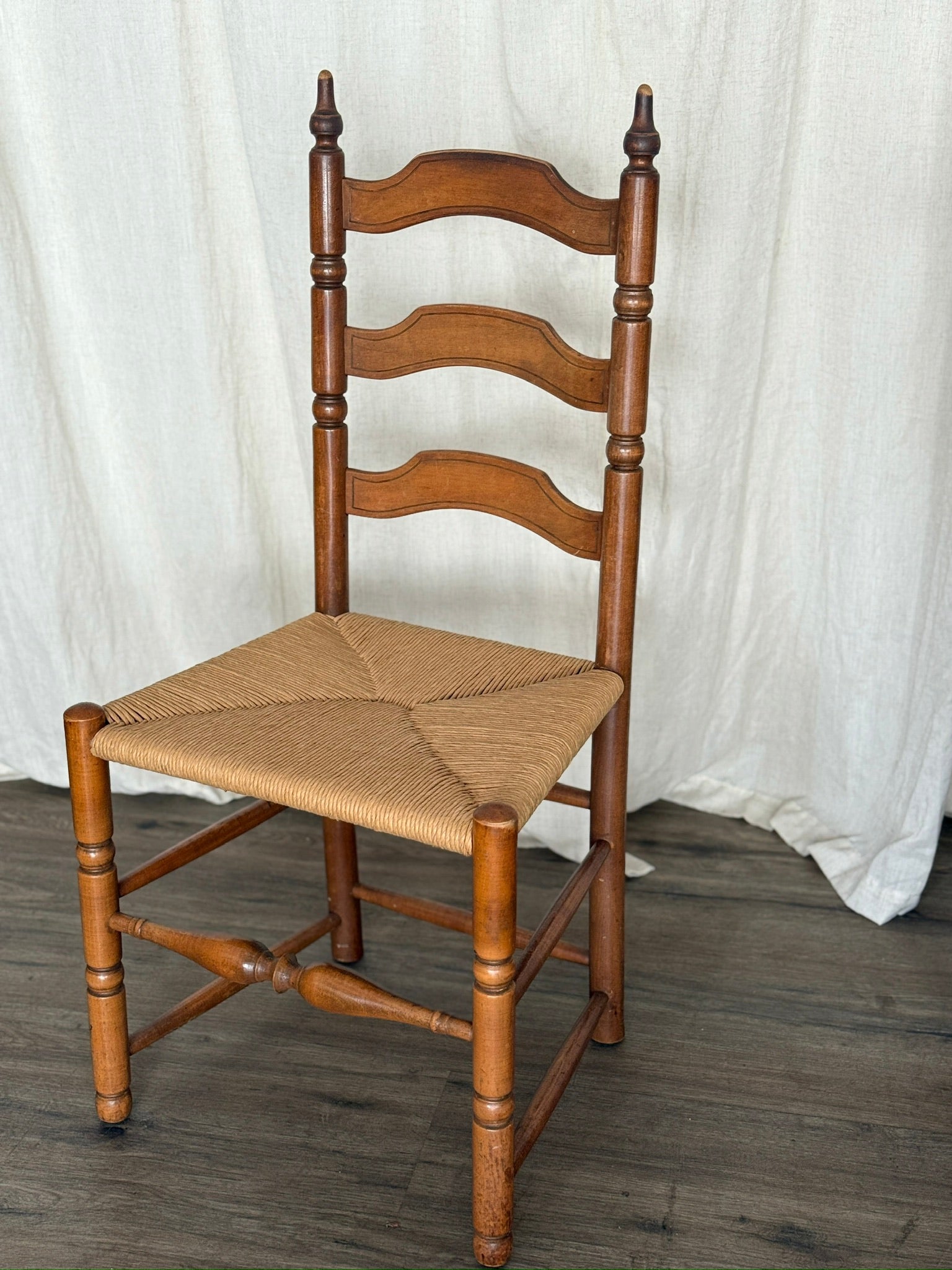 Antique Ladderback Chairs with Rush Seats