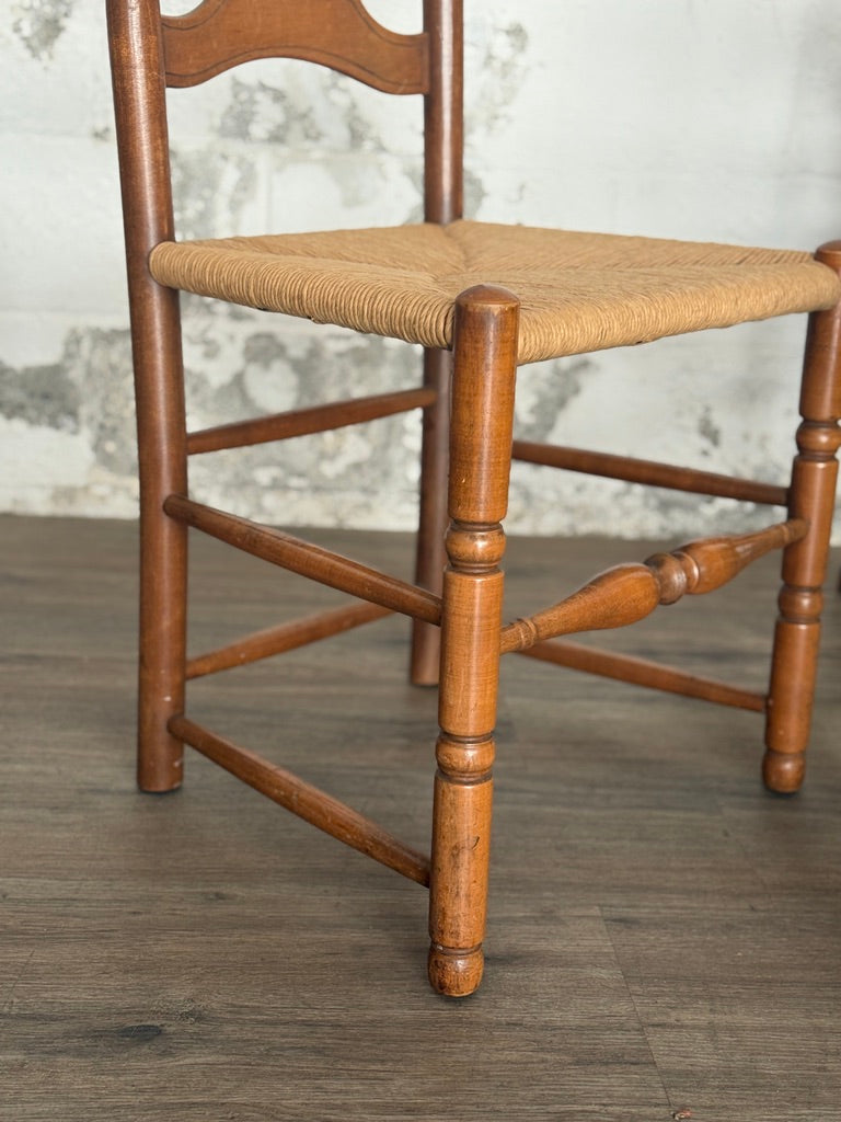 Antique Ladderback Chairs with Rush Seats