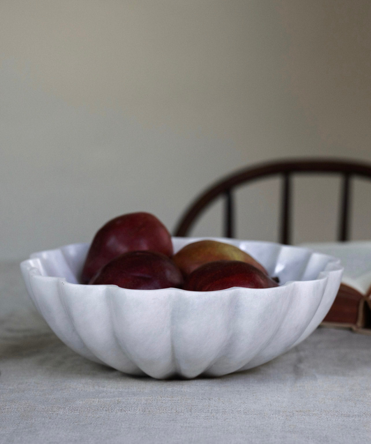 Scalloped White Marble Bowl