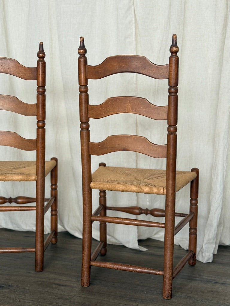 Antique Ladderback Chairs with Rush Seats