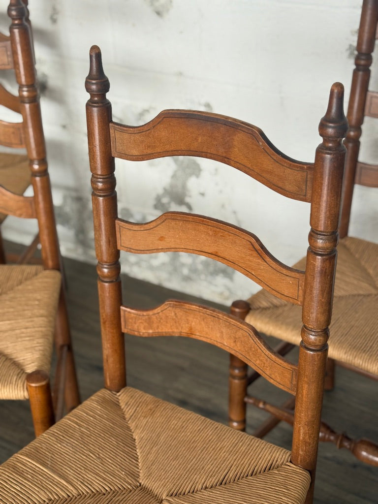 Antique Ladderback Chairs with Rush Seats