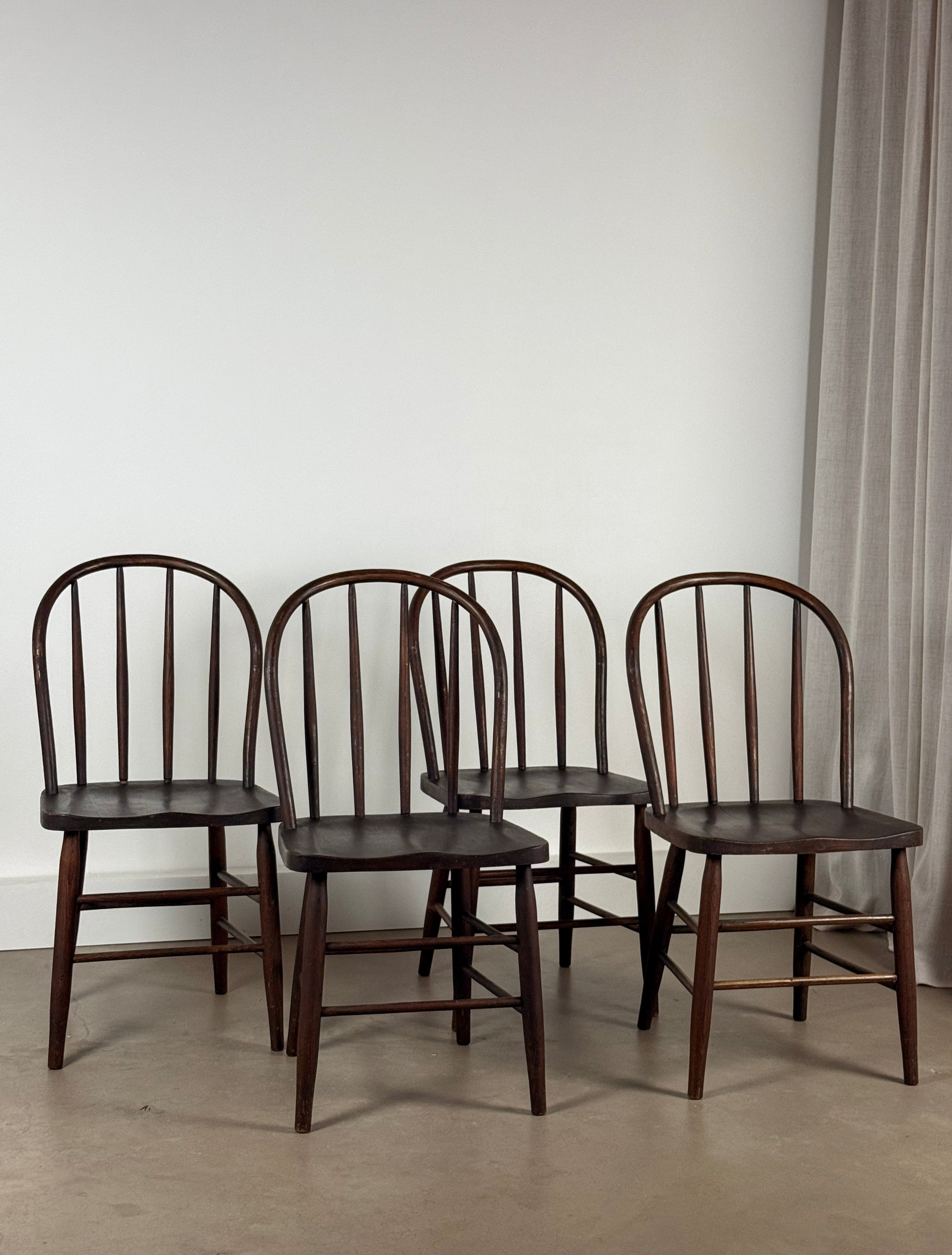 Antique Spindle Back Farm Chairs (set of 4)