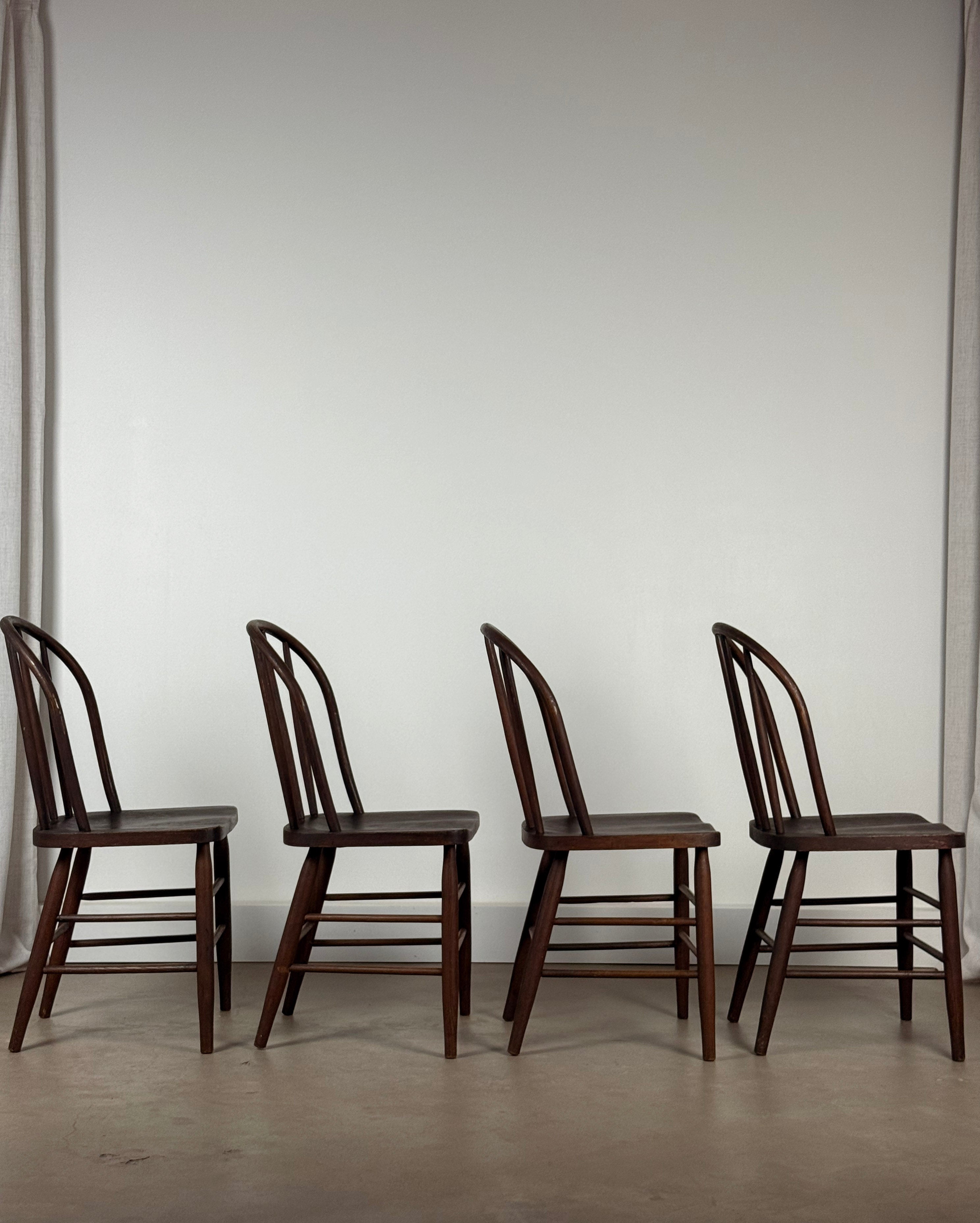 Antique Spindle Back Farm Chairs (set of 4)