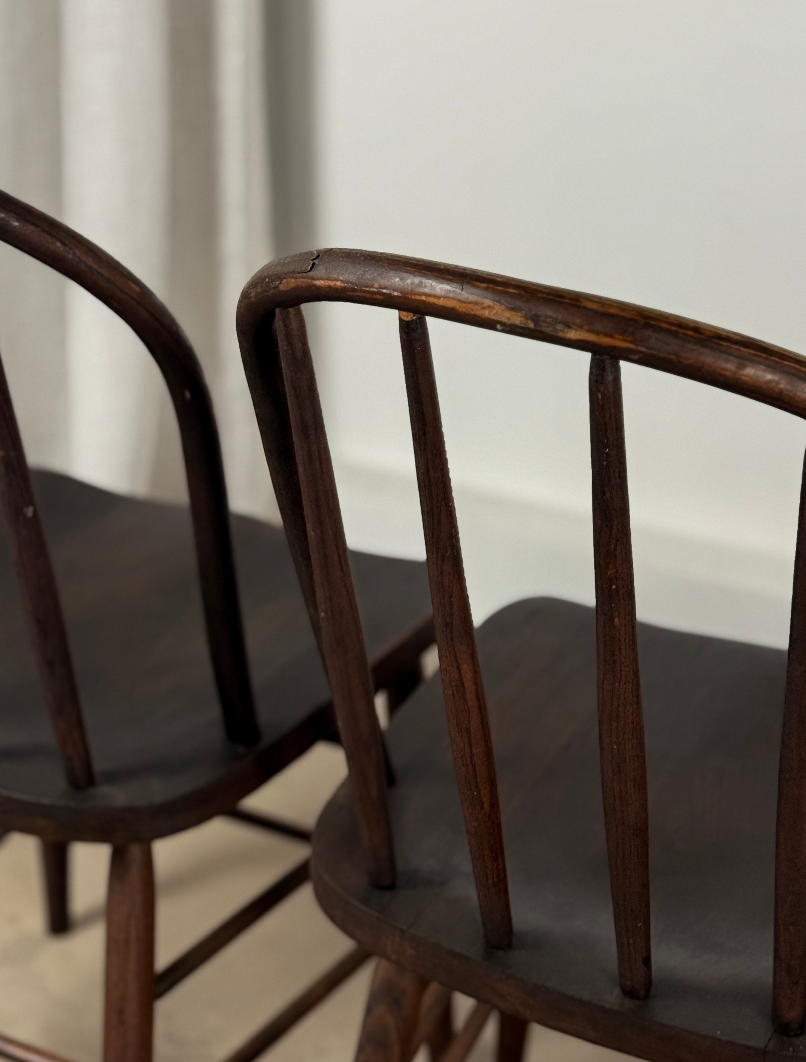 Antique Spindle Back Farm Chairs (set of 4)