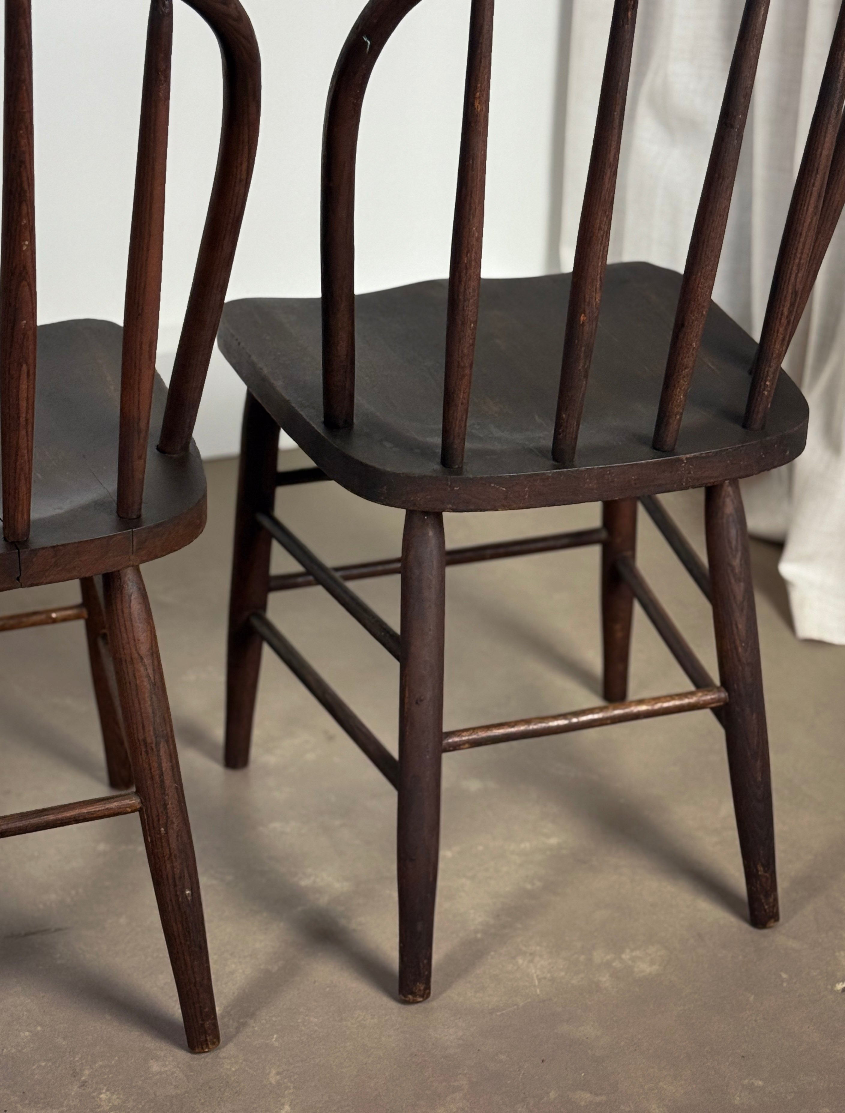 Antique Spindle Back Farm Chairs (set of 4)