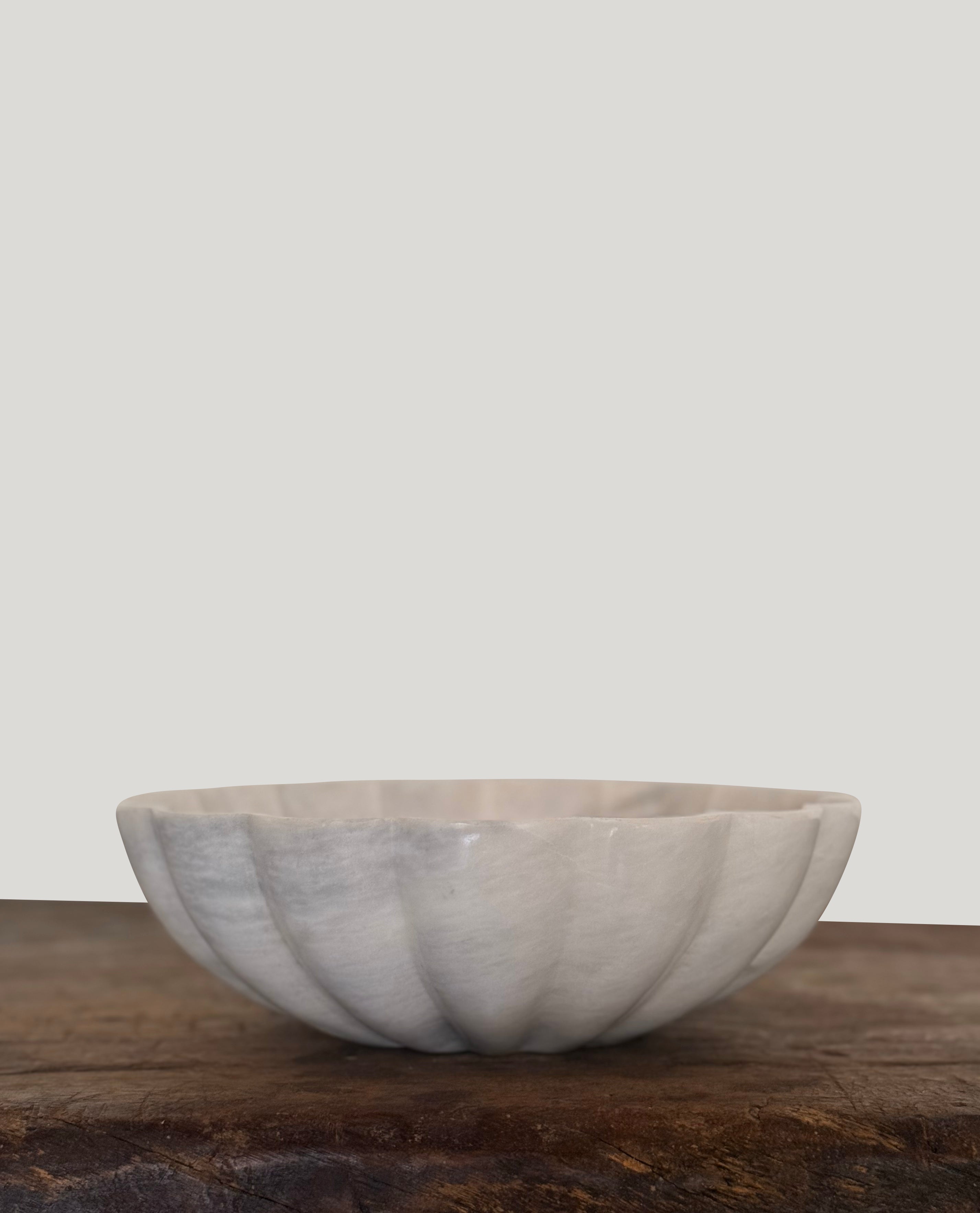 Scalloped White Marble Bowl