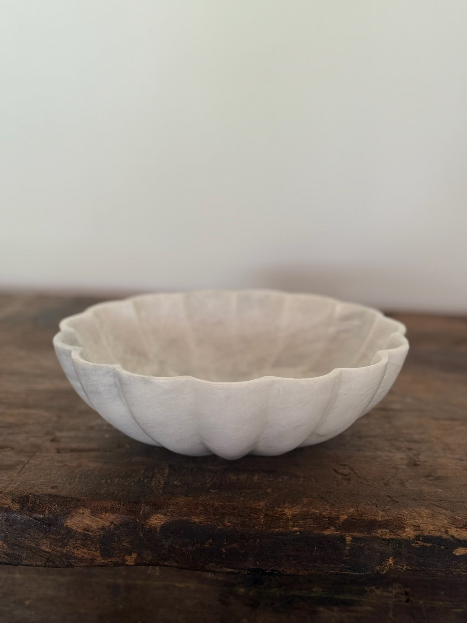 Scalloped White Marble Bowl