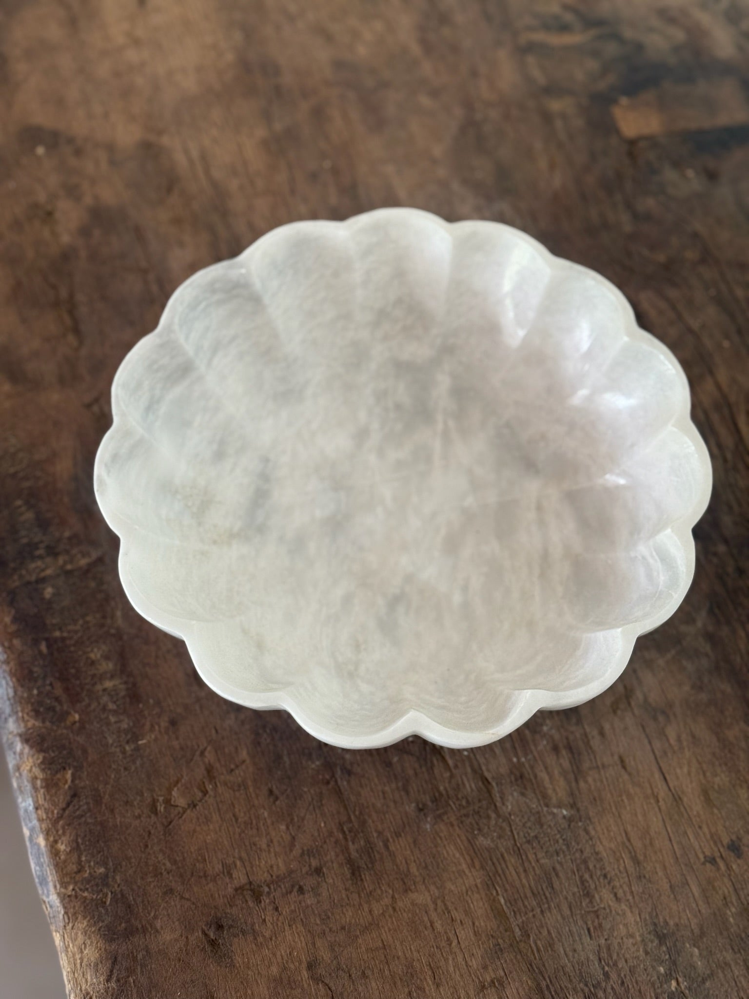 Scalloped White Marble Bowl