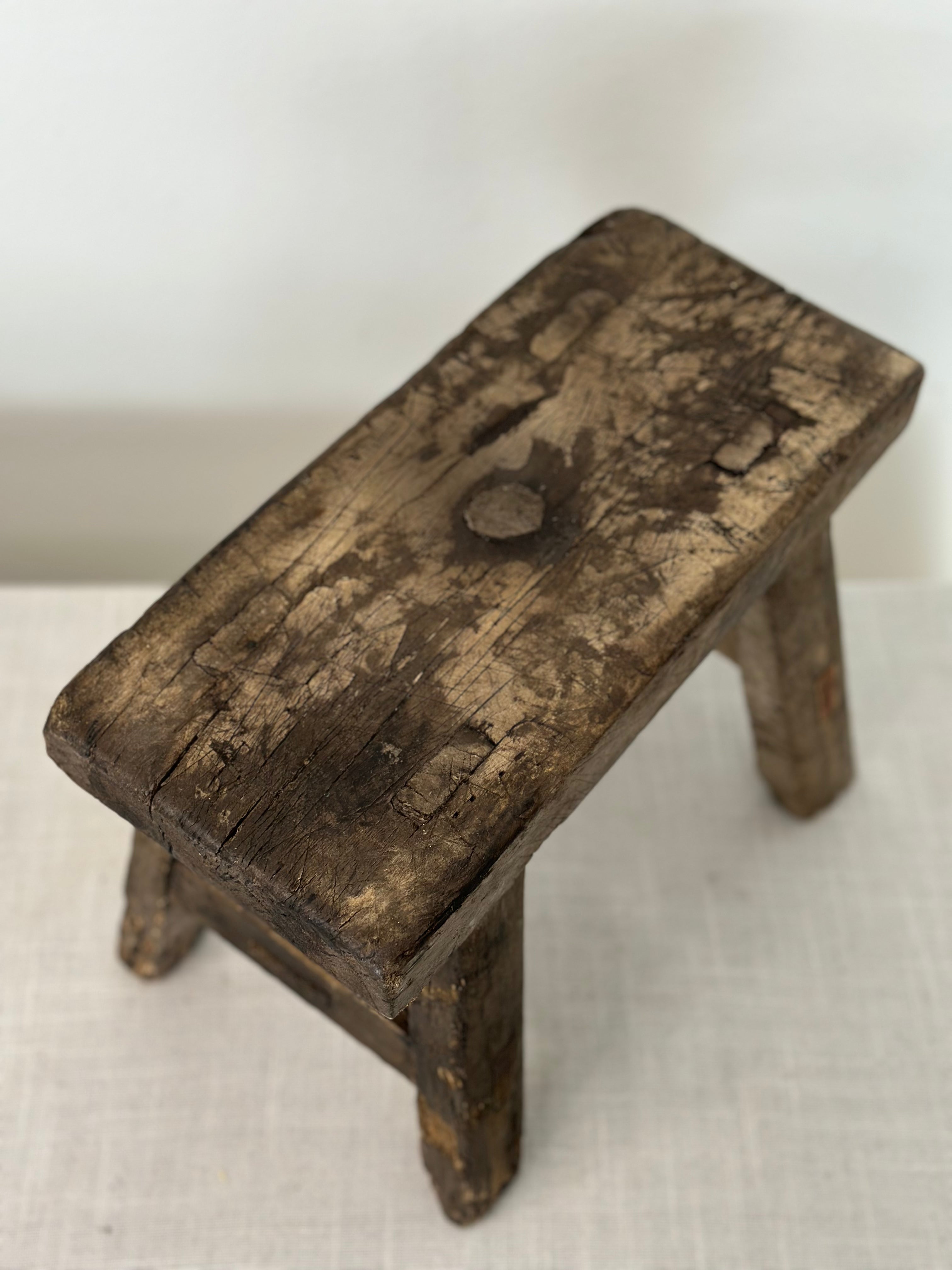 Antique Dark Elm Milking Stool
