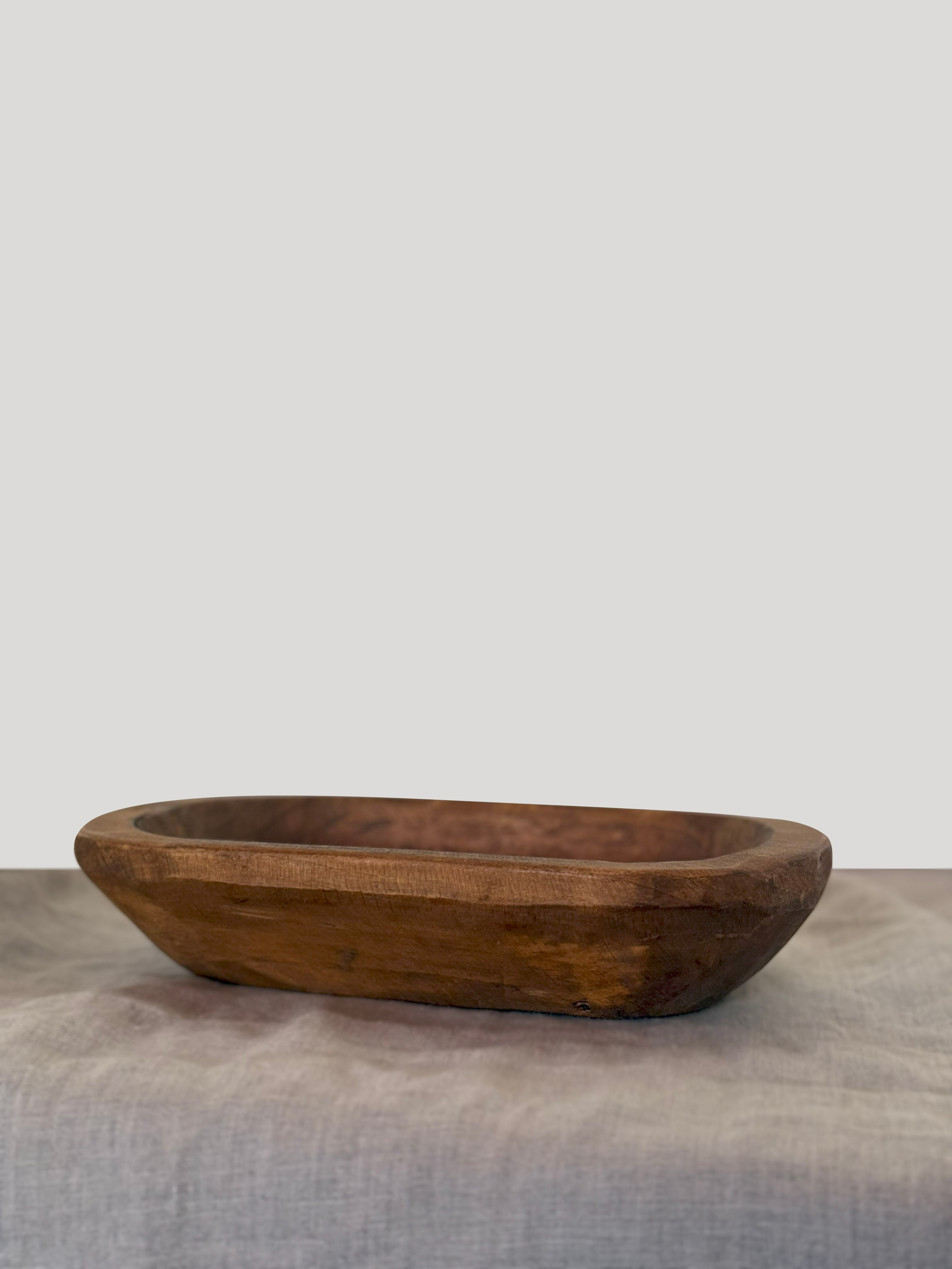 Primitive Style Hand Carved Wood Bowl with Rounded Corners