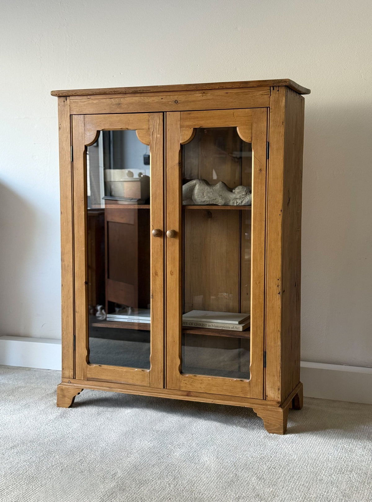 Antique European Pine Bookcase Cabinet