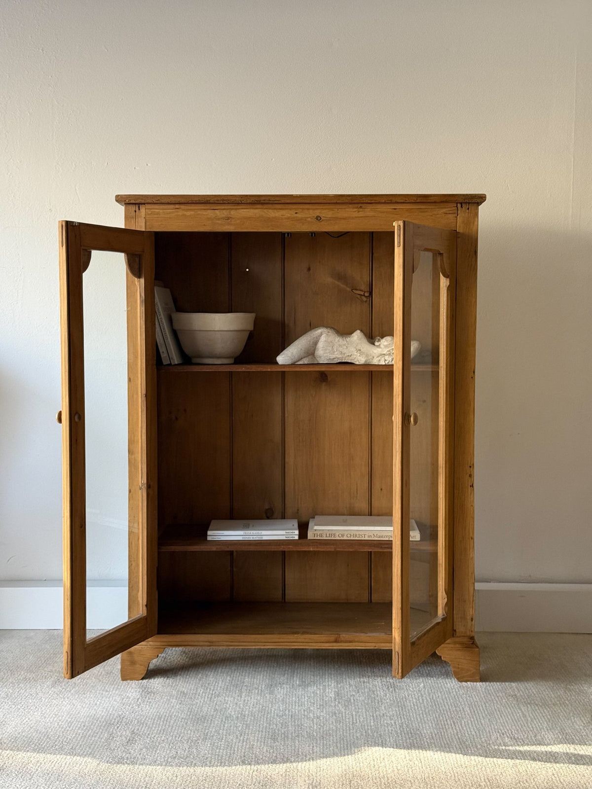 Antique European Pine Bookcase Cabinet