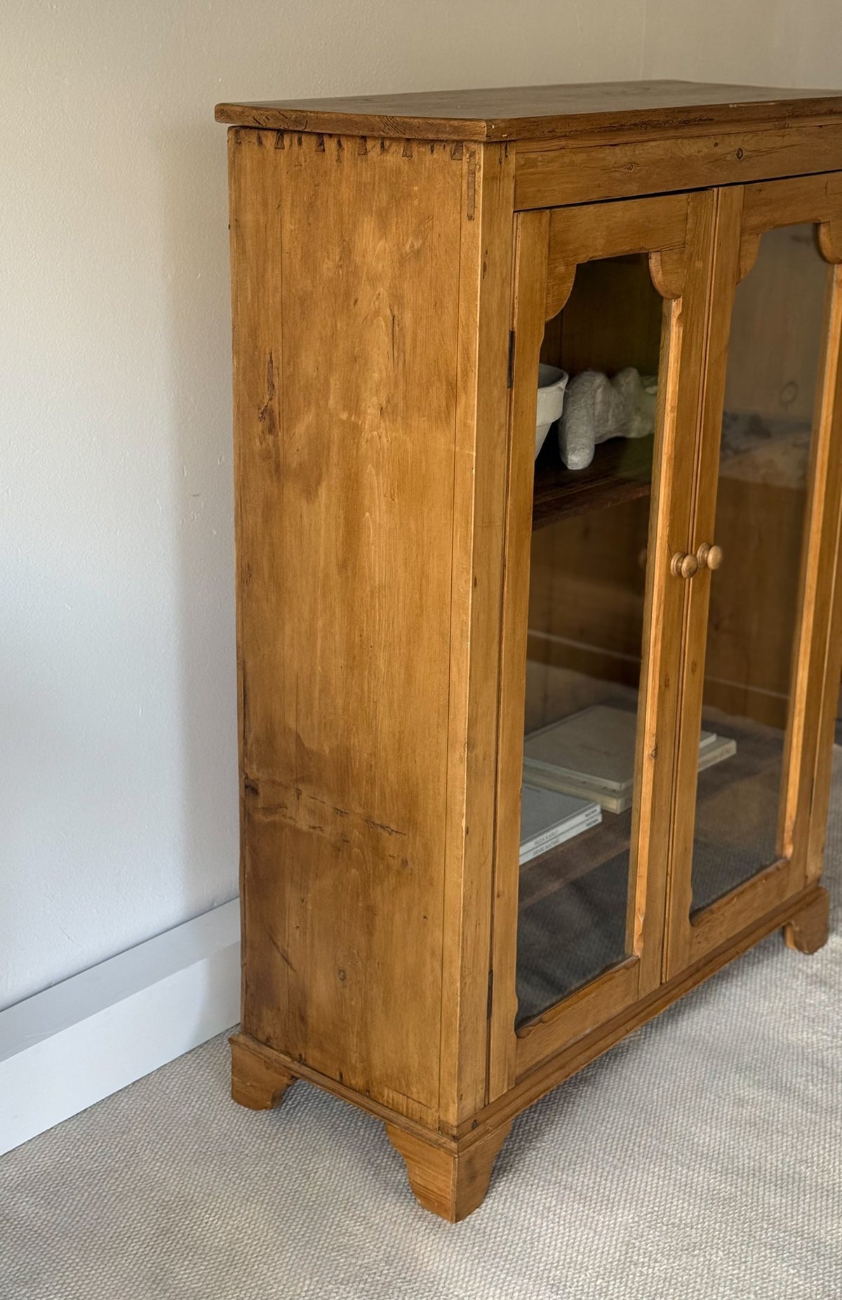 Antique European Pine Bookcase Cabinet