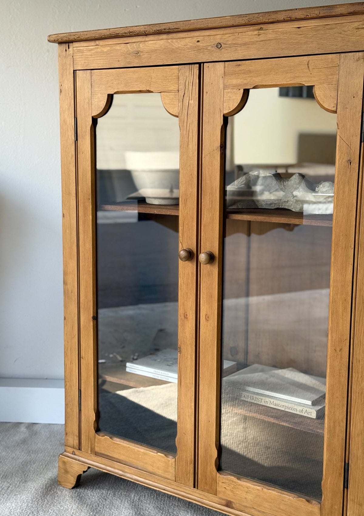 Antique European Pine Bookcase Cabinet