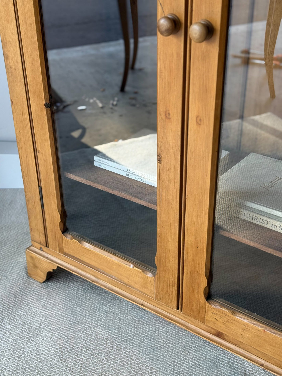 Antique European Pine Bookcase Cabinet